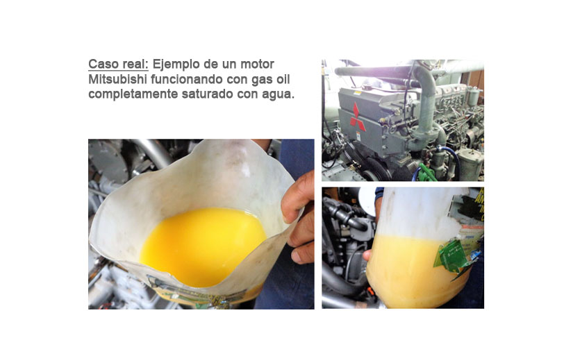 Caso real: Ejemplo de un motor Mitsubishi funcionando con gas oil completamente saturado con agua