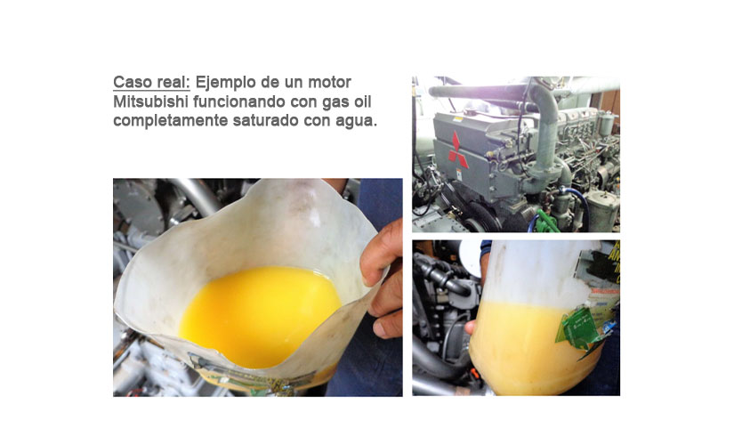 Caso real: Ejemplo de un motor Mitsubishi funcionando con gas oil completamente saturado con agua